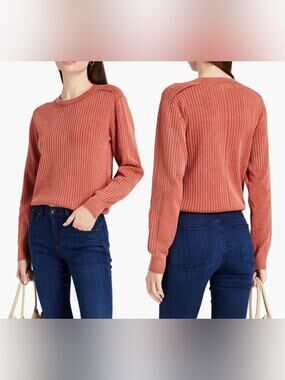 Rag & Bone Irwin Ribbed Knit Cotton Sweater Rust Red Size Small